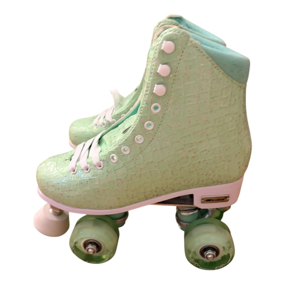 NEW Wellwon Girls 4 Youth Sparkling Mint‎ Green Light Up Wheel Roller Skates - Picture 7 of 10